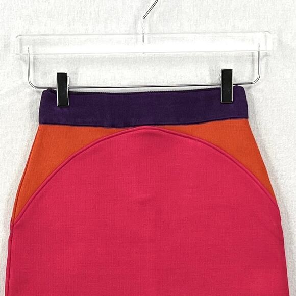 PAOLA BERNARDI Renata Mini Skirt Womens Pink Purple Colorblock Stretch Knit NEW - Picture 5 of 16